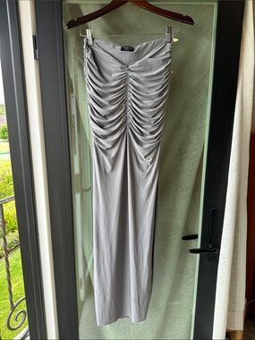 naked wardrobe Silver Ruched Maxi Skirt